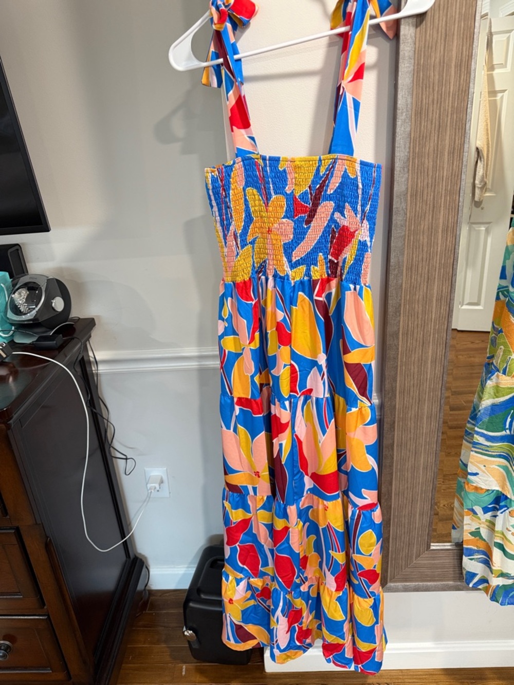 Amazon woman’s  Blue Floral-Print One-Piece Sundress with Tie Straps